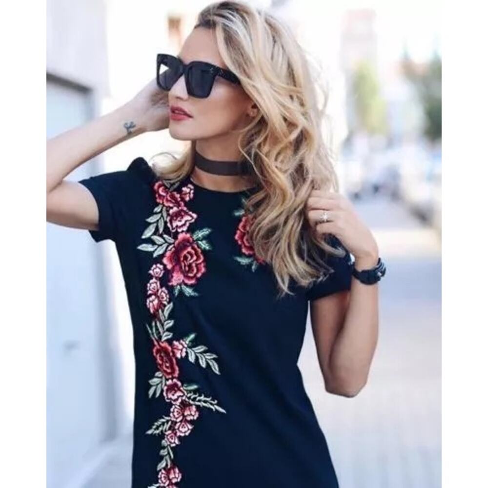 ZARA Floral Embroidered Midi Dress